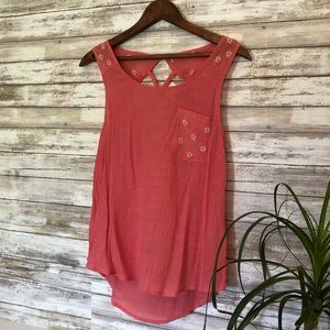 Gauzy Coral Embroidered Tank Top. Fits M/L